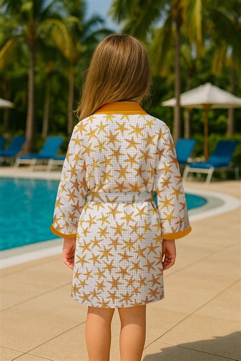 Buy Baby Star Mustard Waffle Cotton Bathrobe Online | Shahenaz India