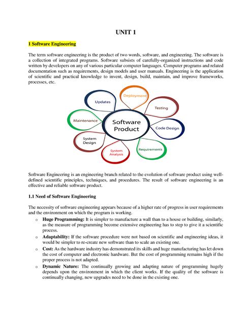 Software Engineering notes - UNIT 1 1 Software Engineering The term ...