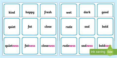 Suffix Matching Cards | Suffix 'Ness' Words - Twinkl