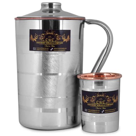 Crockery Wala And Company Steel Copper Jug Pitcher 1500 ml Silver ...