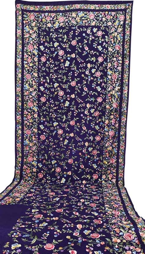 Blue Crepe Parsi Hand Embroidered Saree