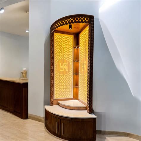 (Exclusive) - Luxury Corner Teakwood Pooja Mandir with Backlit Design ...