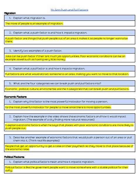 Mr. Sinn Push and Pull Factors - Mr. Sinn Push and Pull Factors Migration Explain what migration ...