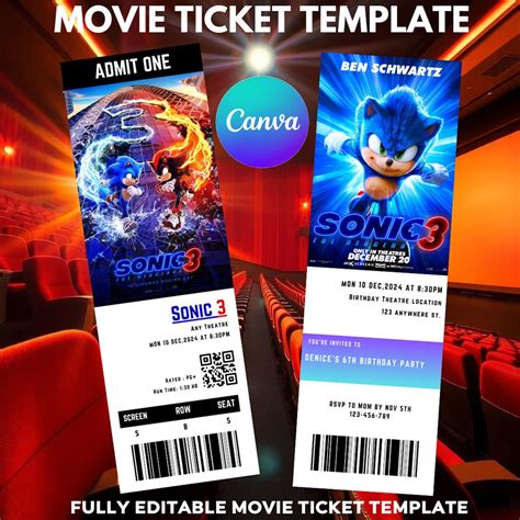 Sonic 3 Movie Ticket Template, Sonic 3 Movie, Sonic the Hedgehog 3 ...