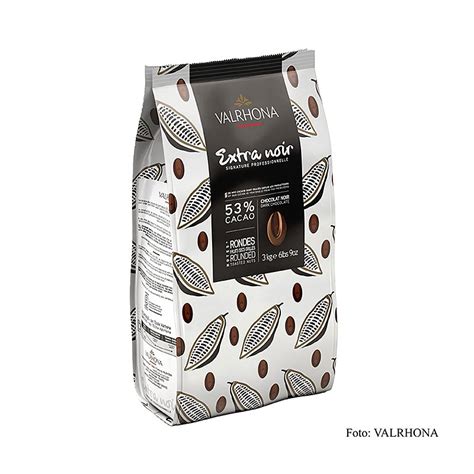 Valrhona Extra Noir, cobertura oscura como callets, 53% cacao, 3 kilos ...
