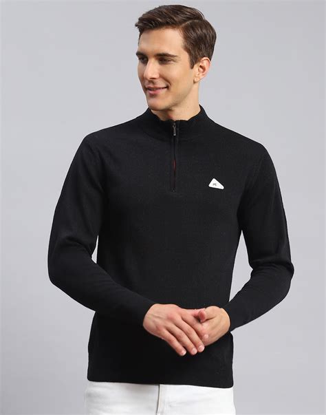 Buy Men Black Solid High Neck Full Sleeve Pullover Online in India ...