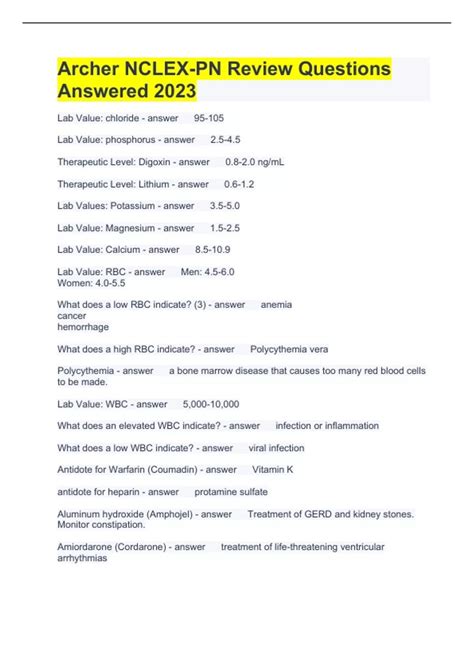 Archer NCLEX-PN Review Questions Answered 2023 - Nclex pn - Stuvia US