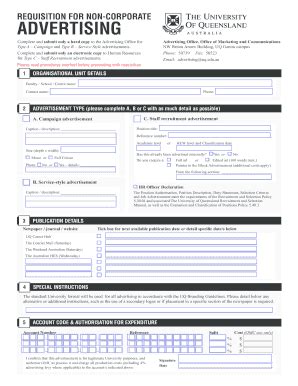 Fillable Online uq edu REQUISITION FOR NON-CORPORATE ADVERTISING Fax ...