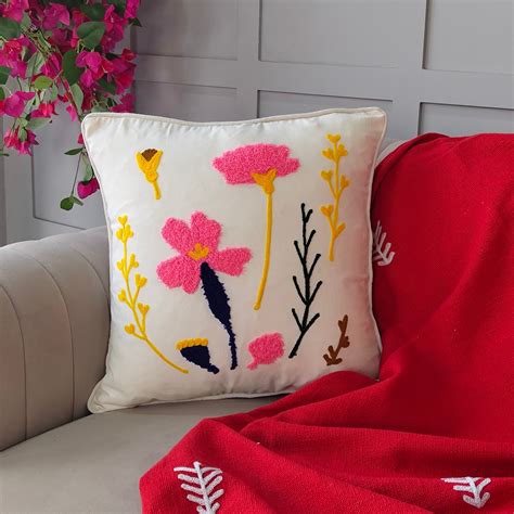 Export House Premium Cotton Embroidered Cushion Cover - Size:40cm X ...