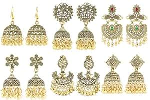 Buy Antique Gold Oxidized Jhumka Earrings Combo Set for Women & Girls ...