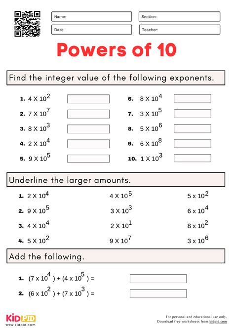 Powers of 10 With Integer Worksheet For Grade 5 - Kidpid