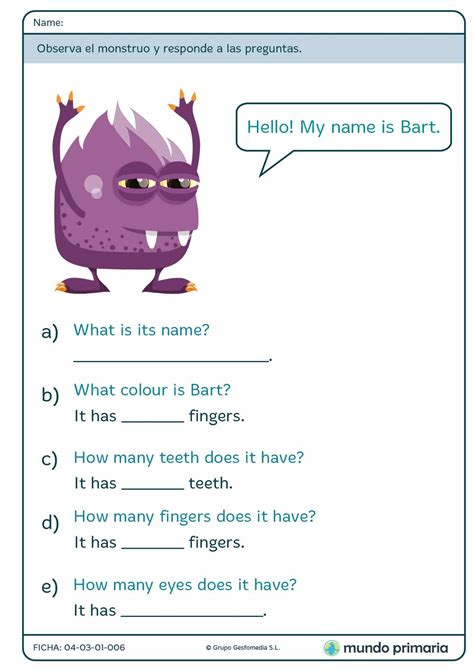 Ejercicios de INGLÉS para niños de primaria 【2018】 Para imprimir