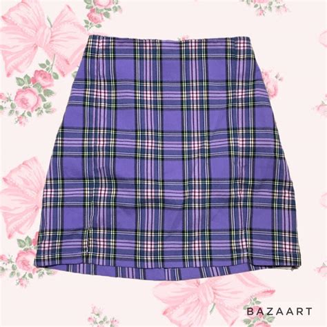 Pink & Purple Plaid Skirt Size : small... - Depop