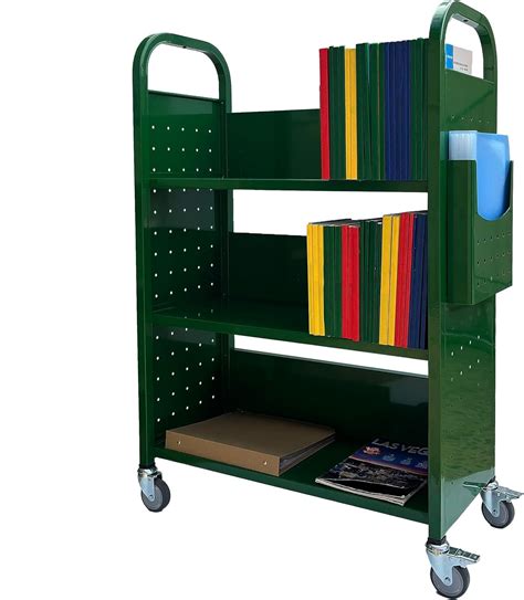 Amazon.com: Workington Rolling Book Truck Book Cart with 3 Flat Shelves ...