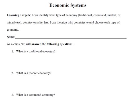 Economic Systems Worksheet 的图像结果