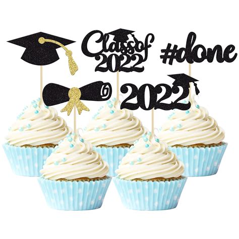 Buy Gyufise 30Pcs 2022 Graduation Cupcake Toppers Gold Glitter Class of ...