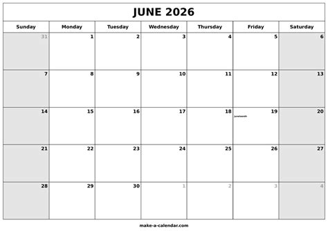 Printable June 2026 Calendar | Make a Calendar