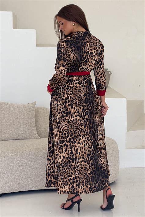 Angela Leopard Print Red Shirt Maxi Dress
