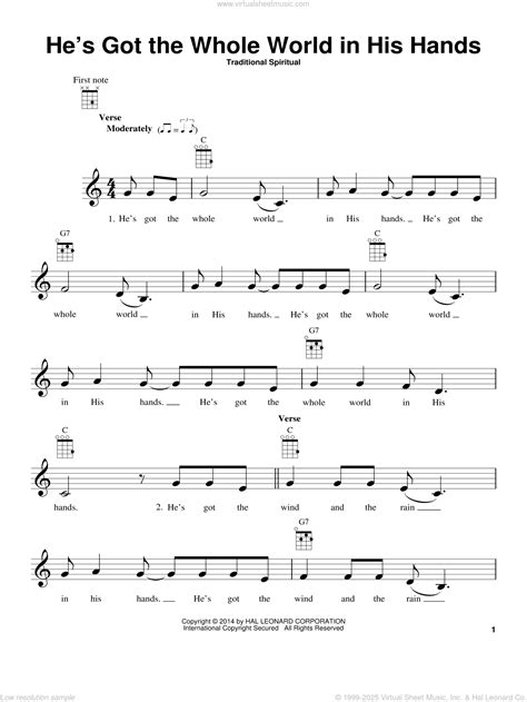He's Got The Whole World In His Hands sheet music for ukulele