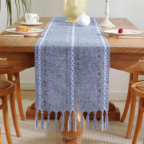 Amazon.com: Laolitou Rustic Table Runner with Tassels, Cotton Linen ...
