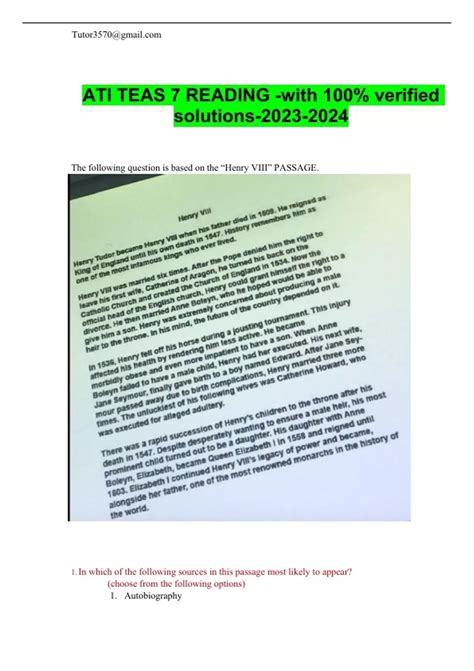 ATI TEAS 7 READING -with 100% verified solutions- - ATI TEAS 7 READING ...