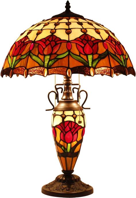 Buy Rustic Large Tiffany Lamp with Nightlight 24" Tall Red Stained ...