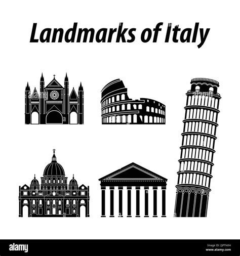 Bundle of Italy famous landmarks by silhouette style,vector illustration Stock Vector Image ...