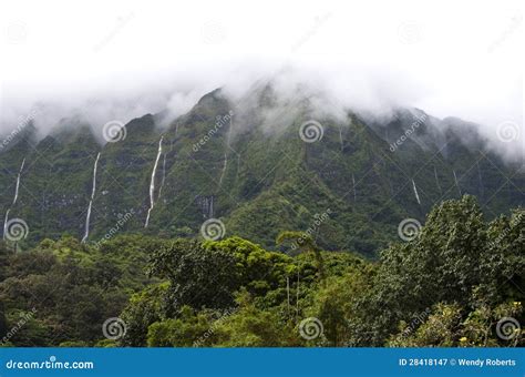 Hawaii Scenery: Rainy Season Mountain Waterfalls Stock Image - Image of ...