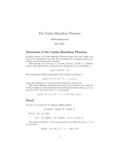 Image result for Cayley-Hamilton Theorem Applications