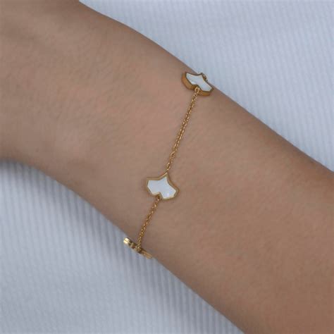 Artklim Gold Plated White Hearts Charms Bracelet