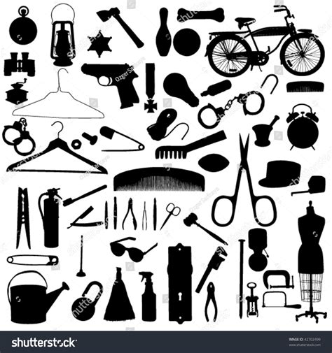 conjunto de siluetas de objetos domésticos: vector de stock (libre de regalías) 42702499