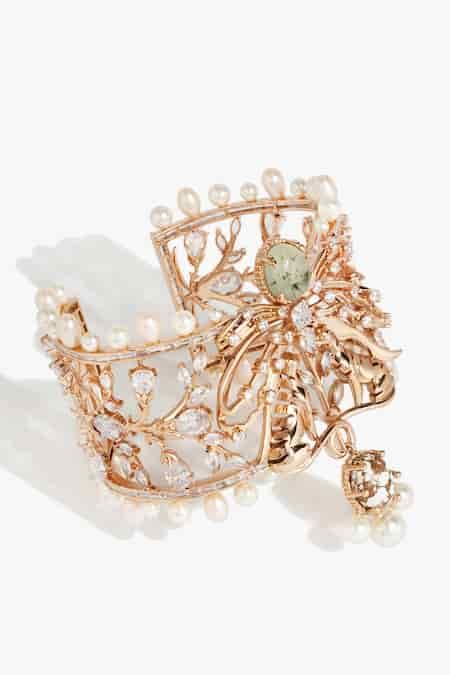 Buy Rose Gold Pearls, Crystals, Gemstones La Leopard Cuff by Outhouse ...