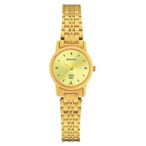 Buy Online Sonata Quartz Analog Champagne Dial Stainless Steel Strap ...