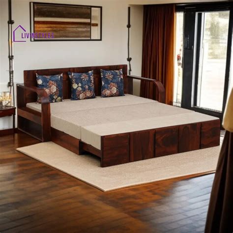 Luuk Sheesham Wood Pull Out 3 Seater Sofa Cum Bed In Scratch Resistant ...