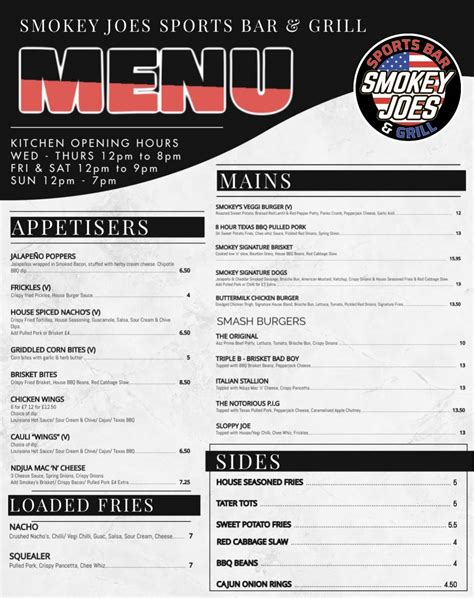 Menu at Smokey Joes Sports Bar & Grill, Southport