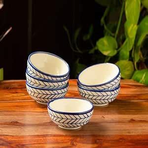 Buy ExclusiveLane 'Indigo Chevron' Hand Painted Ceramic Dining Bowl ...