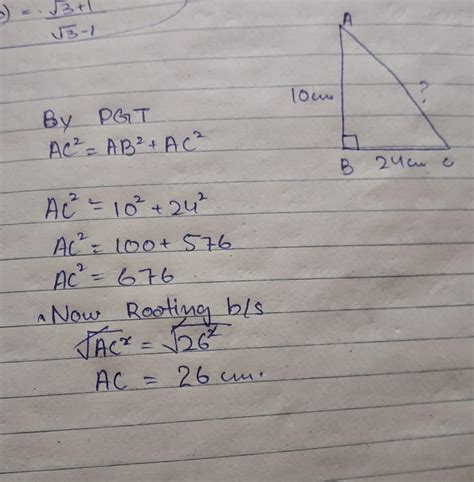 abc is a triangle right angled at b. if ab =10cm and bc=24.find ac ...