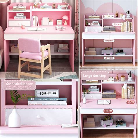 Buy Study Desk with Chair,Wooden School Study Table with Drawers and ...