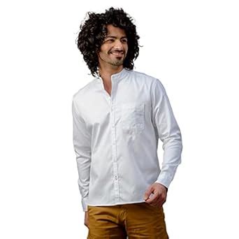 KINGDOM OF WHITE Day Out Mandarin Collar American Placket Cotton Shirt ...