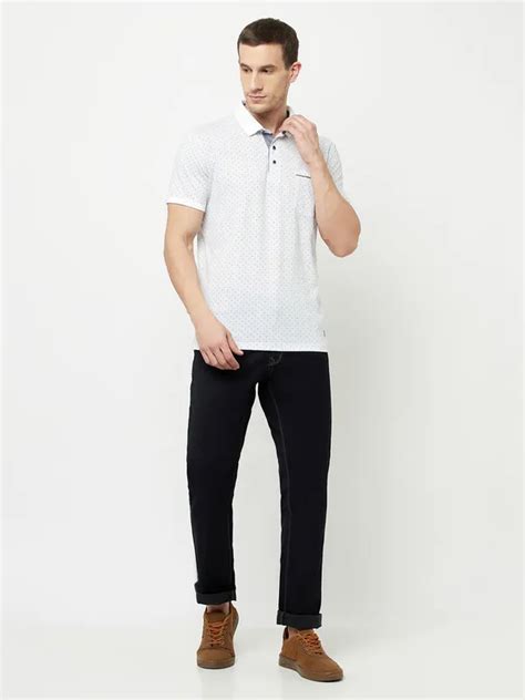 Octave Men White Polo Collar T-shirt