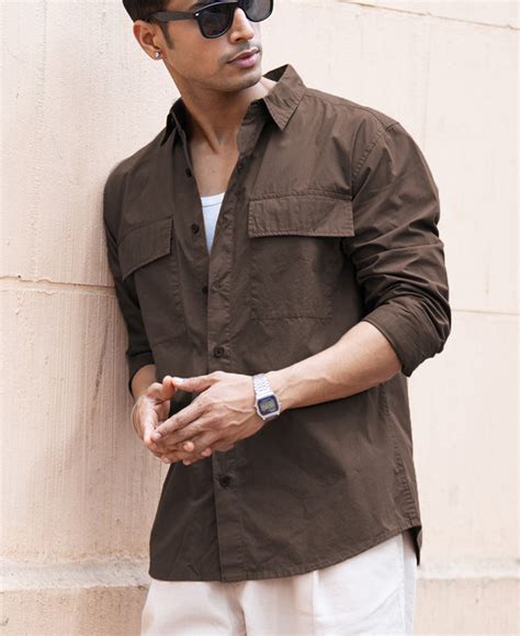 Buy Dark Brown Double Pocket Lightweight Shirt Online | POWERLOOK