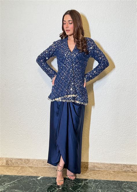 Assymetrical Jacket dhoti skirt Set – Urth Label