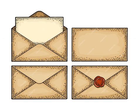 Set paper envelopes different views vintage engraving | Premium Vector