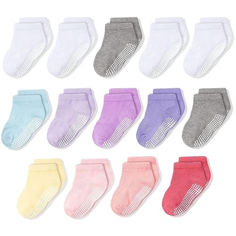 CozyWay Non-Slip Ankle Grip Low Cut Baby Socks, 14 Pack for Girls ...