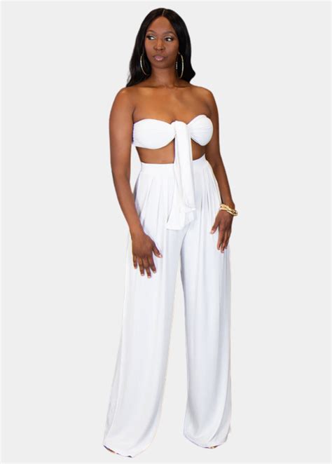 Tall Women's White Two Piece Pant Set | Tall Clothing – Tall Size