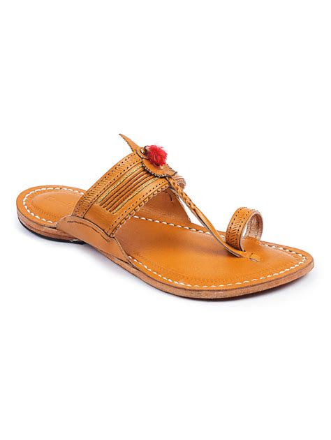 Jari Braids Men's Kolhapuri Chappal: Yellow Leather Sandals