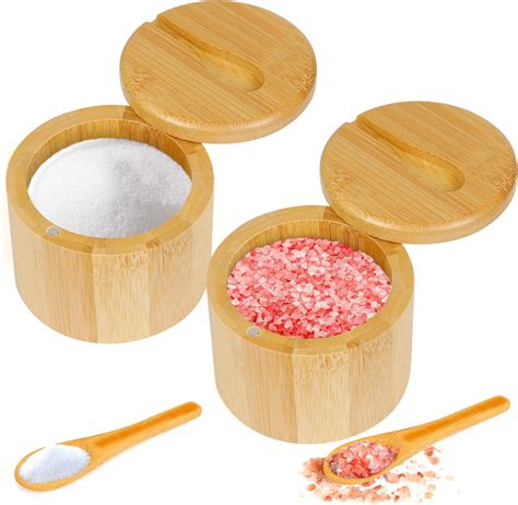 Amazon.com: Loscarol 2Pcs Bamboo Salt Cellar Spice Box with Magnetic Swivel Lid & Spoon, Bamboo ...