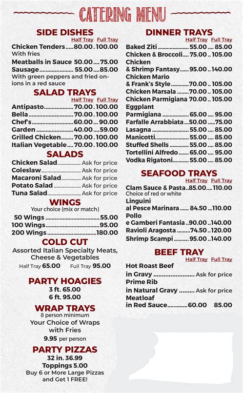 Mario & Franks II - Catering Menu - 231 4th St, Fieldsboro, NJ