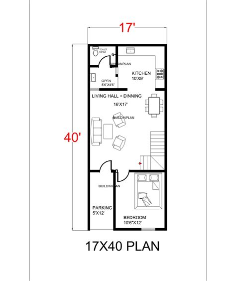 17x40 House Plan with Column and Plinth Beam Layout|17 by 40 feet floor ...