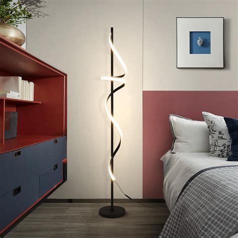 Orren Ellis Modern Spiral LED Floor Lamp With Remote Control, 48W ...